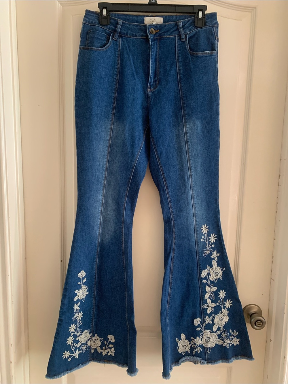 Chelsea & Violet Dark Blue Embroidered Flare Jeans